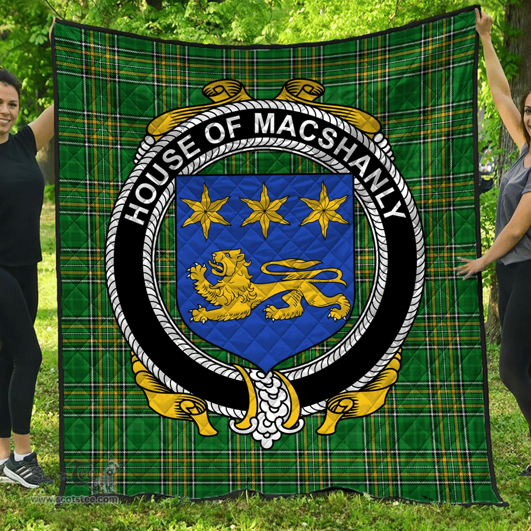 Scottish House Of Macshanly Irish Coat of Arms Family Crest Quilt Irish National Tartan Irish County Quilts