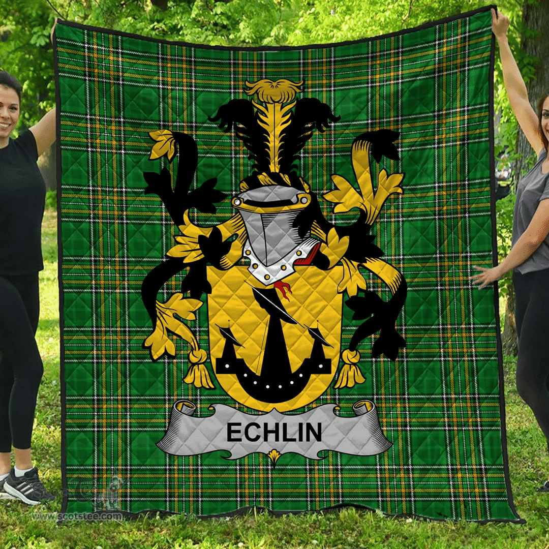 Scottish Echlin Irish Coat of Arms Family Crest Quilt Irish National Tartan Irish County Quilts