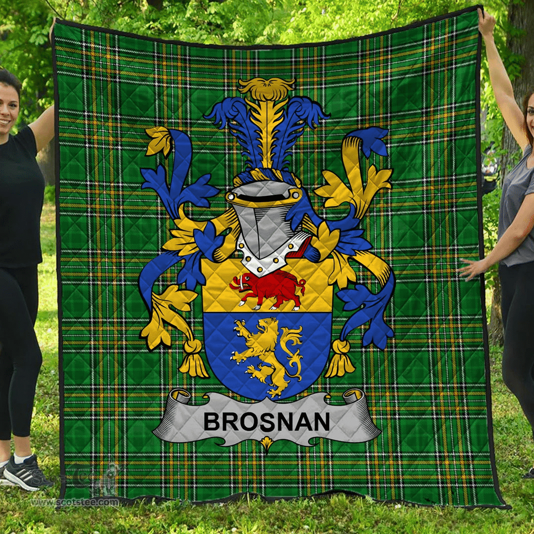 Scottish Brosnan Or O'Brosnan Irish Coat of Arms Family Crest Quilt Irish National Tartan Irish County Quilts