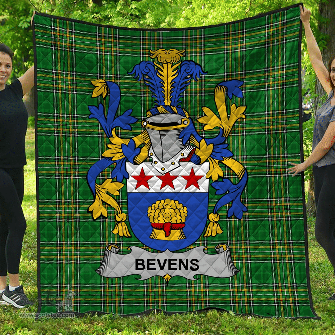 Scottish Bevens Irish Coat of Arms Family Crest Quilt Irish National Tartan Irish County Quilts