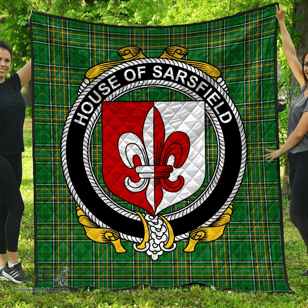 Scottish House Of Sarsfield Irish Coat of Arms Family Crest Quilt Irish National Tartan Irish County Quilts