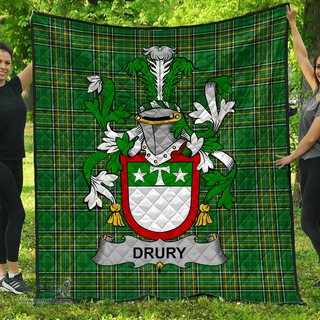 Scottish Drury Or Mcdrury Irish Coat of Arms Family Crest Quilt Irish National Tartan Irish County Quilts