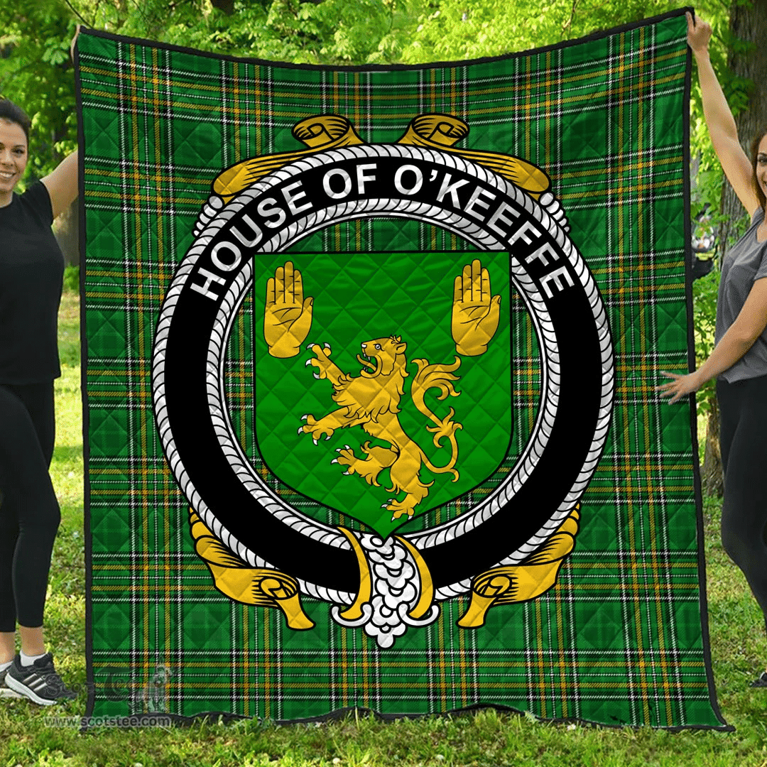 Scottish House Of O'Keeffe Irish Coat of Arms Family Crest Quilt Irish National Tartan Irish County Quilts