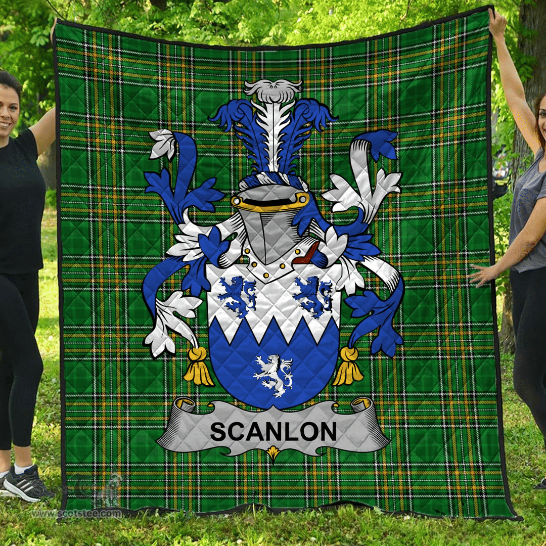 Scottish Scanlon Or O'Scanlan Irish Coat of Arms Family Crest Quilt Irish National Tartan Irish County Quilts