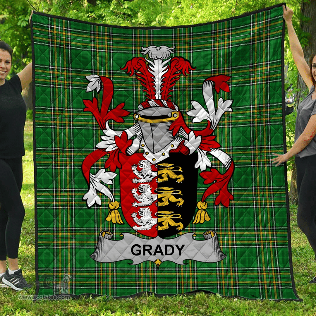 Scottish Grady Or O'Grady Irish Coat of Arms Family Crest Quilt Irish National Tartan Irish County Quilts