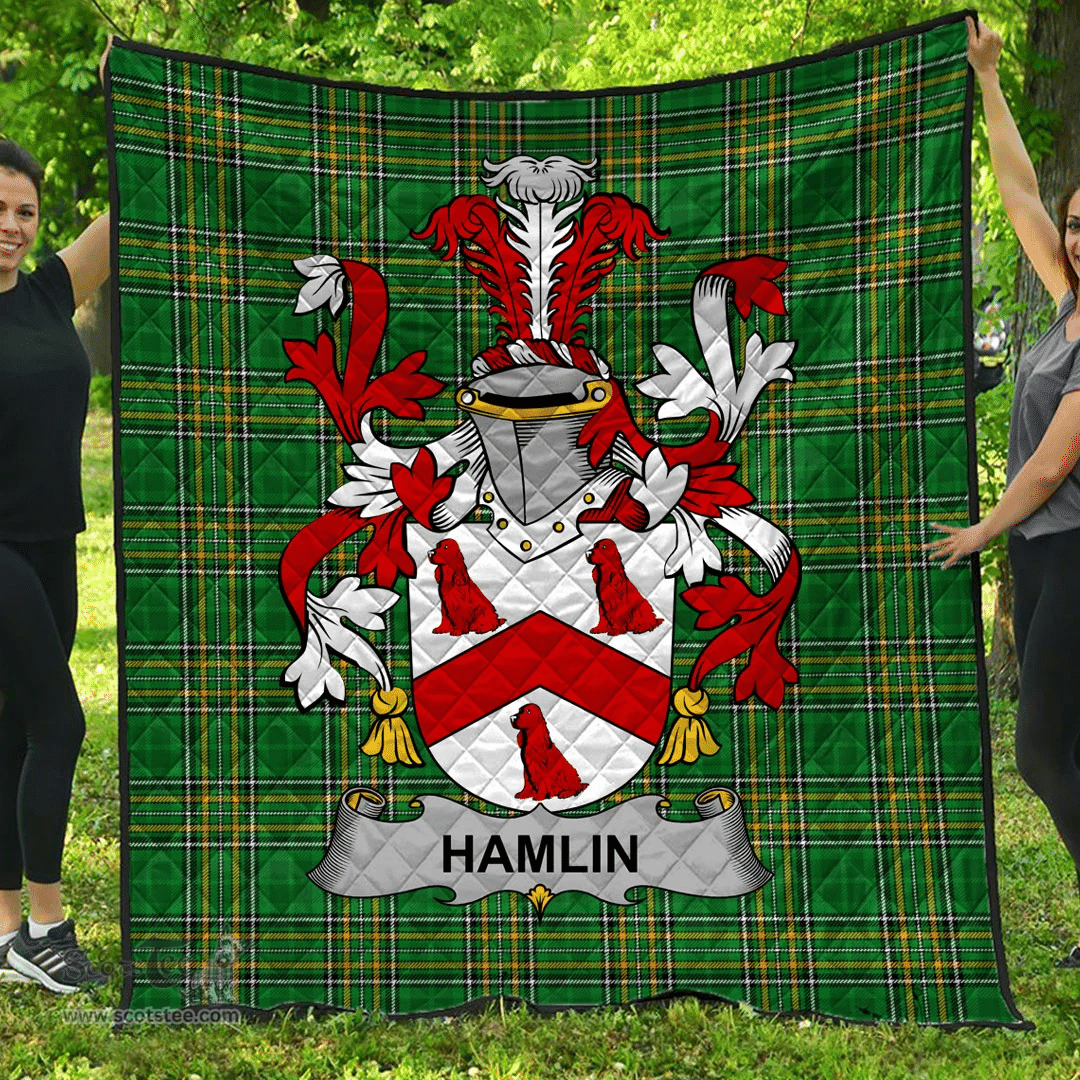 Scottish Hamlin Or O'Hamlin Irish Coat of Arms Family Crest Quilt Irish National Tartan Irish County Quilts