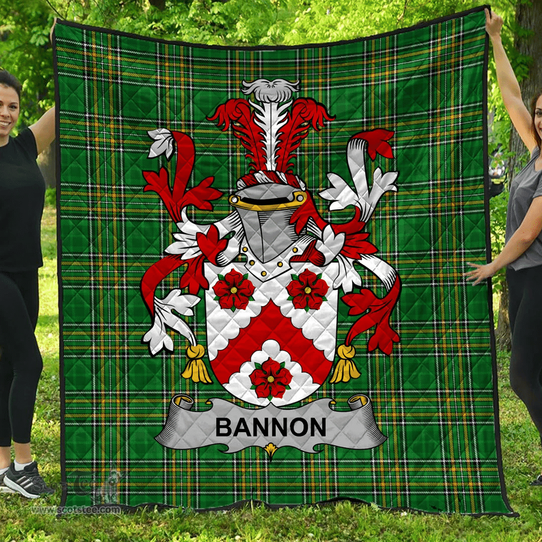 Scottish Bannon Or O'Bannon Irish Coat of Arms Family Crest Quilt Irish National Tartan Irish County Quilts