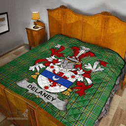 Scottish Delaney Or O'Delany Irish Coat of Arms Family Crest Quilt Irish National Tartan Irish County Quilts