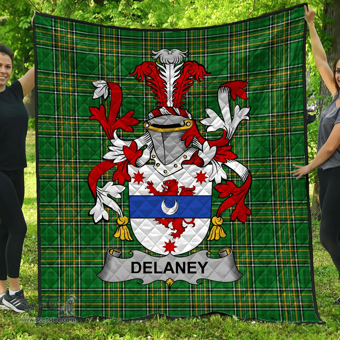 Scottish Delaney Or O'Delany Irish Coat of Arms Family Crest Quilt Irish National Tartan Irish County Quilts