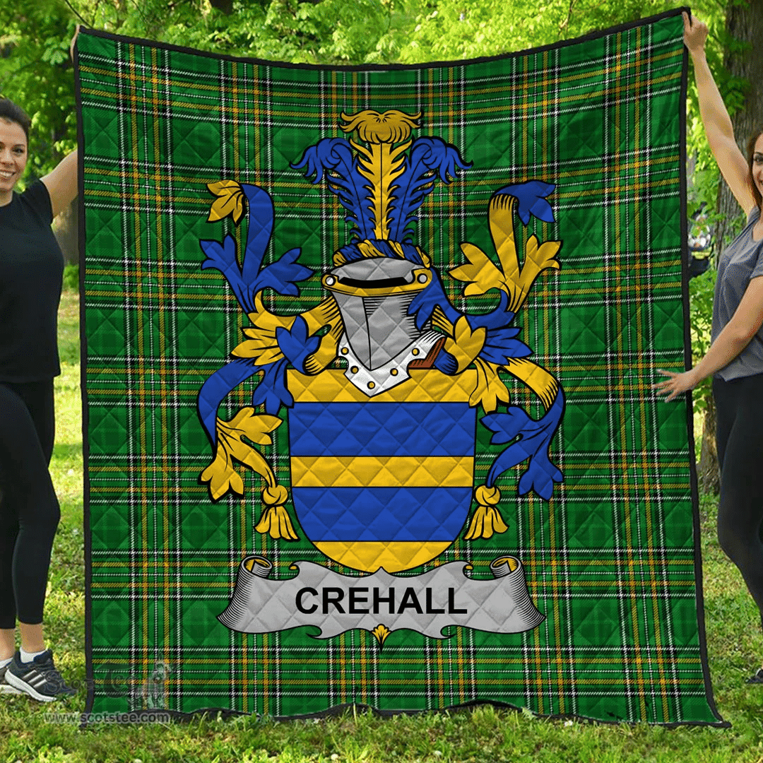Scottish Crehall Or O'Crehall Irish Coat of Arms Family Crest Quilt Irish National Tartan Irish County Quilts