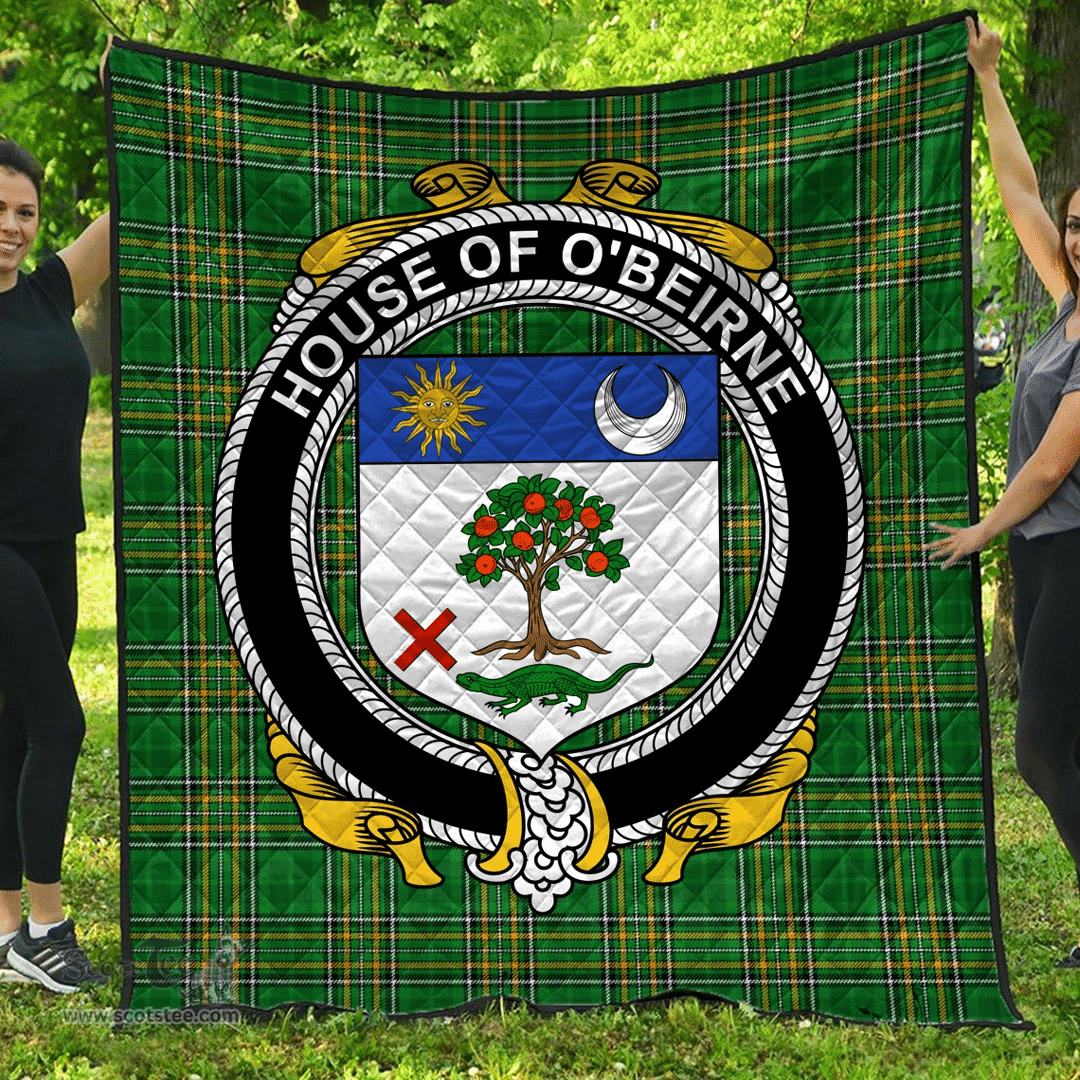 Scottish House Of O'Beirne Irish Coat of Arms Family Crest Quilt Irish National Tartan Irish County Quilts