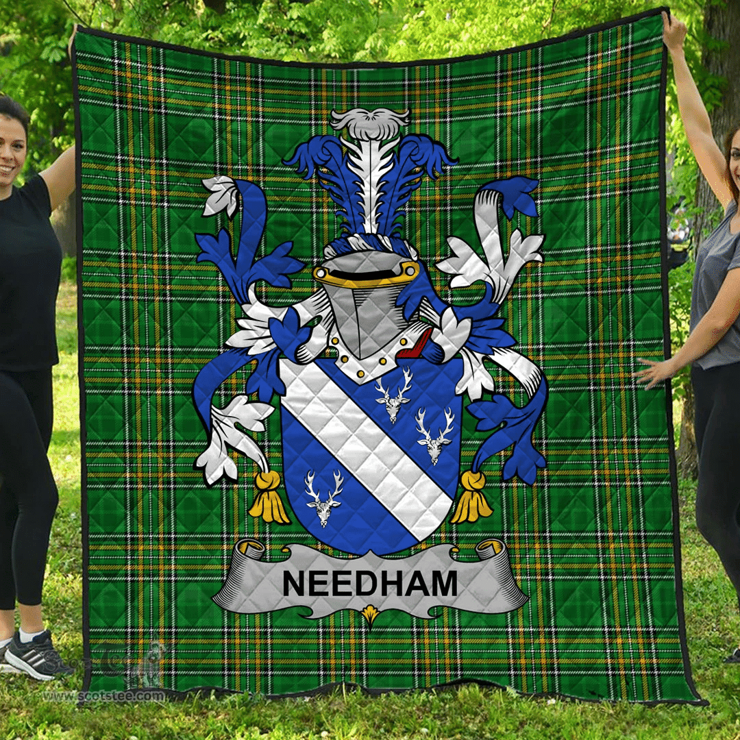 Scottish Needham Or O'Nee Irish Coat of Arms Family Crest Quilt Irish National Tartan Irish County Quilts
