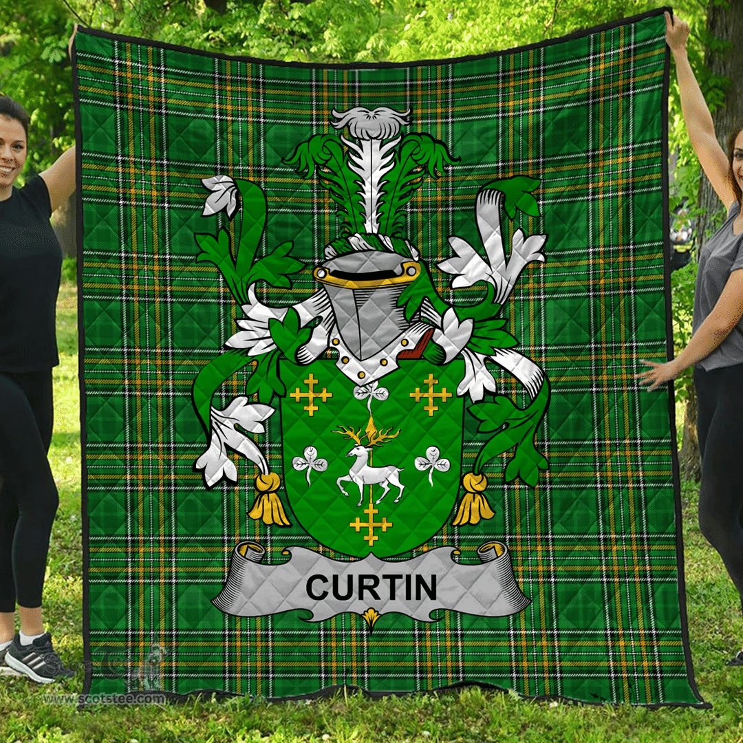 Scottish Curtin Or Mccurtin Irish Coat of Arms Family Crest Quilt Irish National Tartan Irish County Quilts