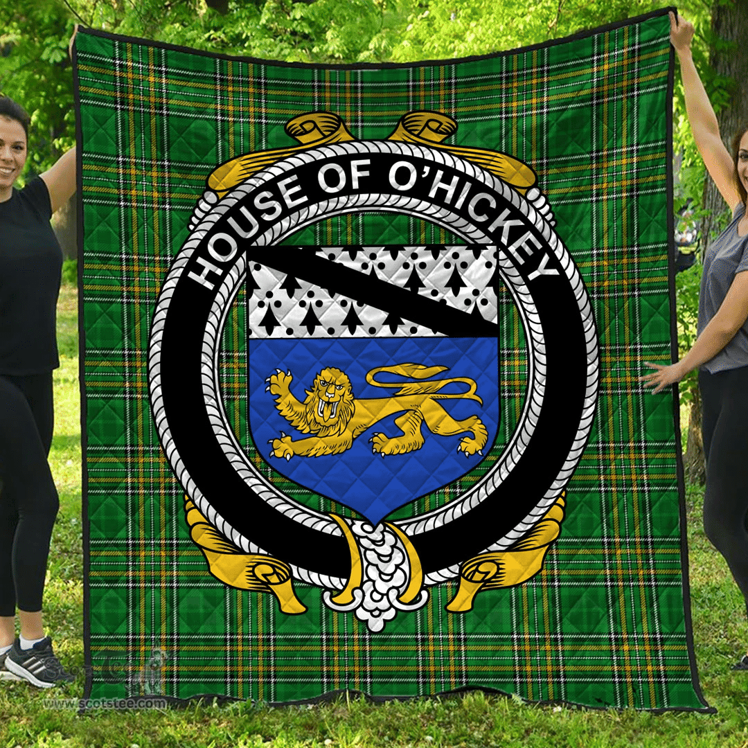 Scottish House Of O'Hickey Irish Coat of Arms Family Crest Quilt Irish National Tartan Irish County Quilts