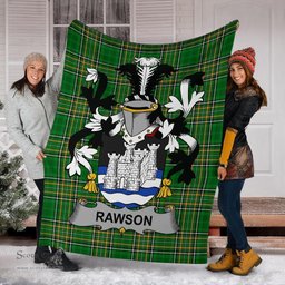 Scottish Rawson Coat of Arms Family Crest Ireland Blanket Irish National Tartan Irish County Blanket