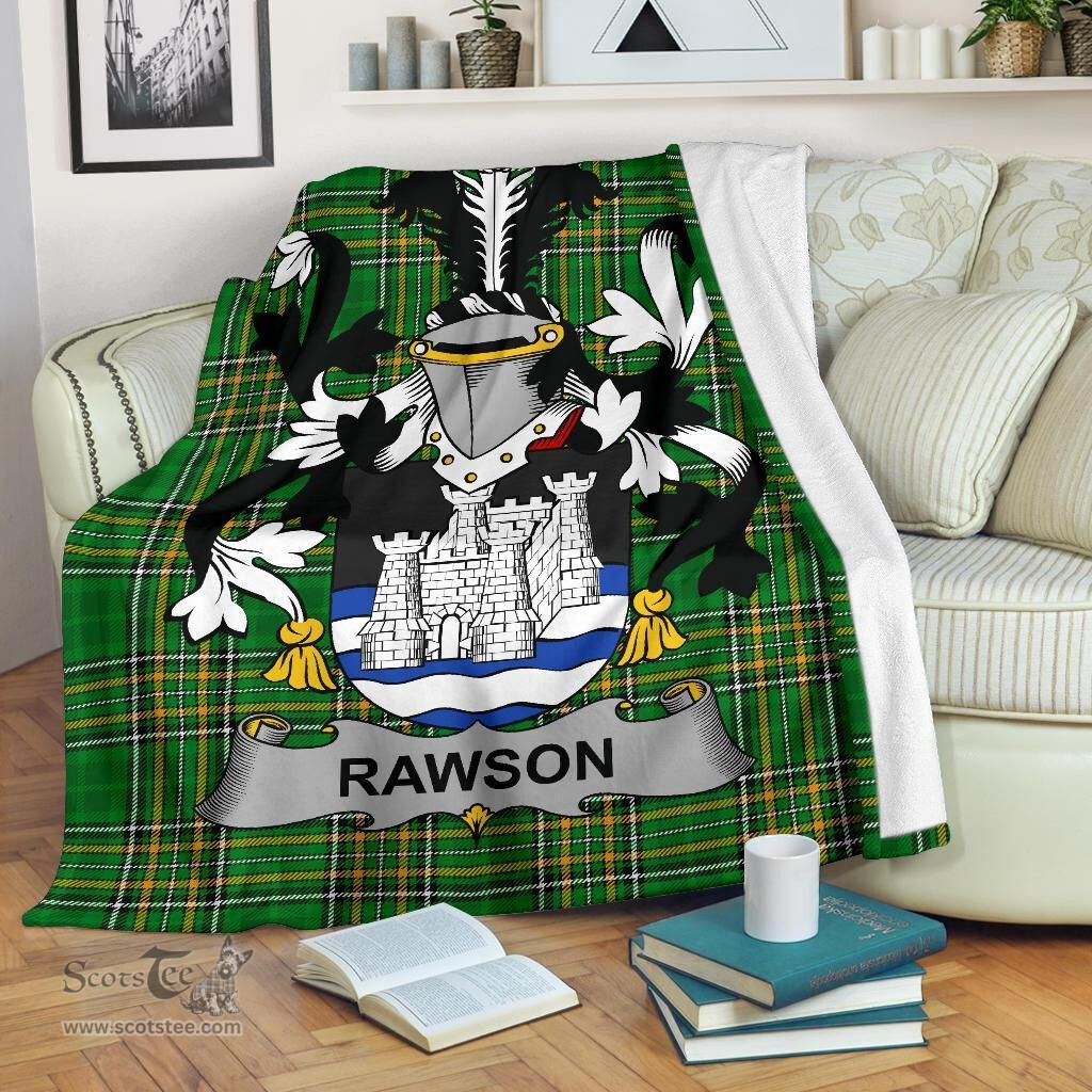 Scottish Rawson Coat of Arms Family Crest Ireland Blanket Irish National Tartan Irish County Blanket