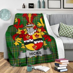 Scottish Hicks Coat of Arms Family Crest Ireland Blanket Irish National Tartan Irish County Blanket