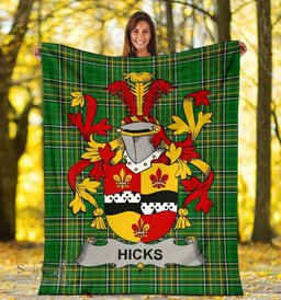 Scottish Hicks Coat of Arms Family Crest Ireland Blanket Irish National Tartan Irish County Blanket
