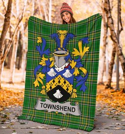 Scottish Townshend or Townsend Coat of Arms Family Crest Ireland Blanket Irish National Tartan Irish County Blanket