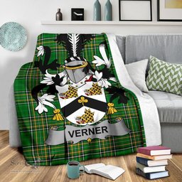 Scottish Verner Coat of Arms Family Crest Ireland Blanket Irish National Tartan Irish County Blanket