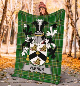 Scottish Verner Coat of Arms Family Crest Ireland Blanket Irish National Tartan Irish County Blanket