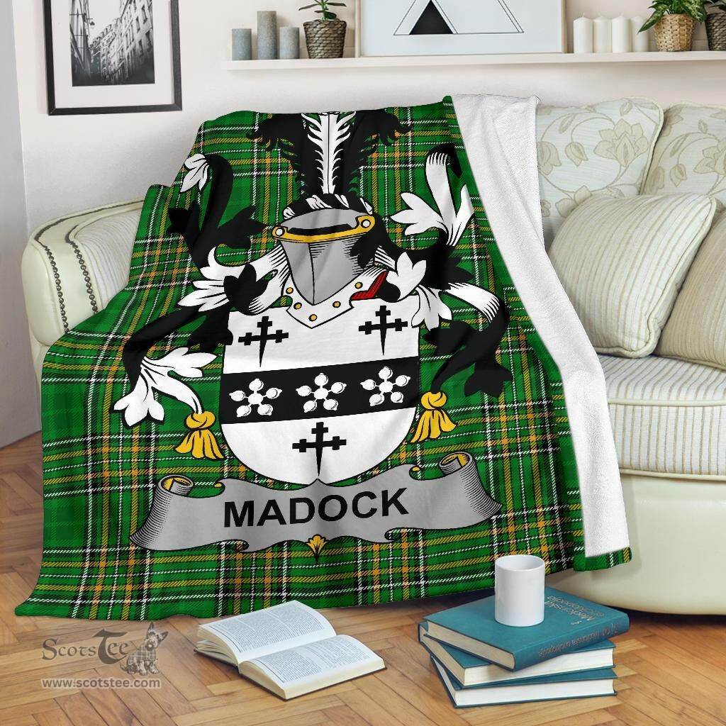 Scottish Madock or Maddox Coat of Arms Family Crest Ireland Blanket Irish National Tartan Irish County Blanket