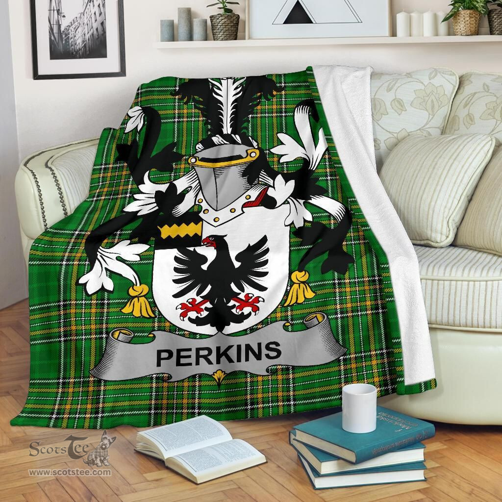 Scottish Perkins Coat of Arms Family Crest Ireland Blanket Irish National Tartan Irish County Blanket