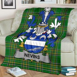 Scottish Nevins or McNevins Coat of Arms Family Crest Ireland Blanket Irish National Tartan Irish County Blanket