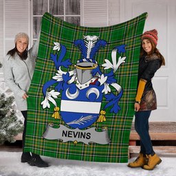 Scottish Nevins or McNevins Coat of Arms Family Crest Ireland Blanket Irish National Tartan Irish County Blanket