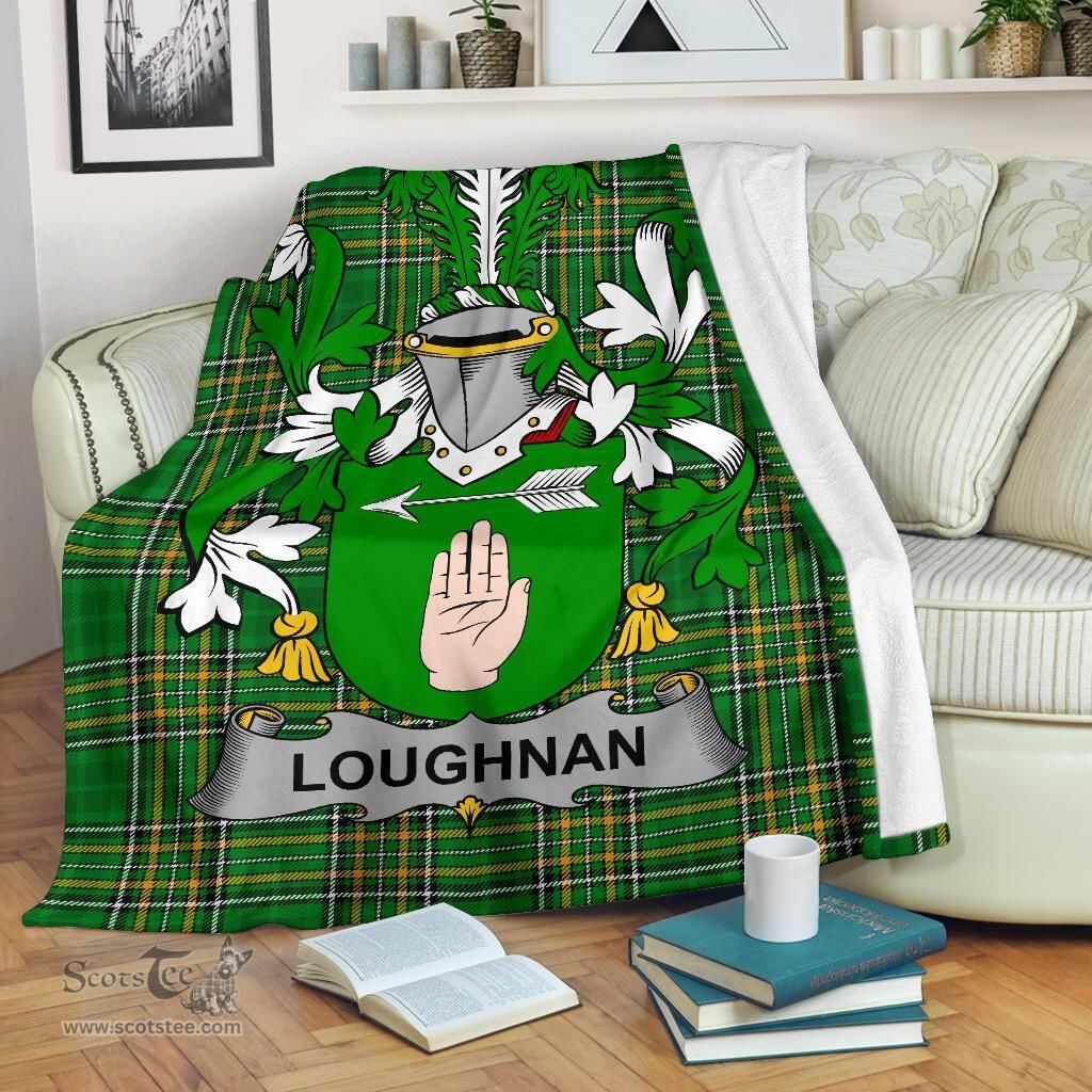 Scottish Loughnan or O'Loughnan Coat of Arms Family Crest Ireland Blanket Irish National Tartan Irish County Blanket