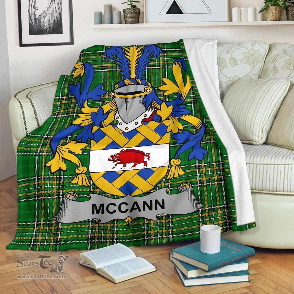 Scottish McCann Coat of Arms Family Crest Ireland Blanket Irish National Tartan Irish County Blanket