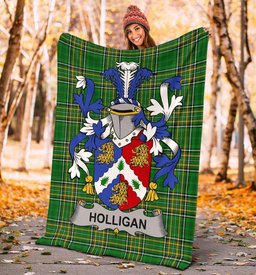 Scottish Holligan or O'Halligan Coat of Arms Family Crest Ireland Blanket Irish National Tartan Irish County Blanket