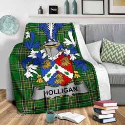 Scottish Holligan or O'Halligan Coat of Arms Family Crest Ireland Blanket Irish National Tartan Irish County Blanket
