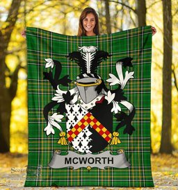 Scottish McWorth or MacWorth Coat of Arms Family Crest Ireland Blanket Irish National Tartan Irish County Blanket