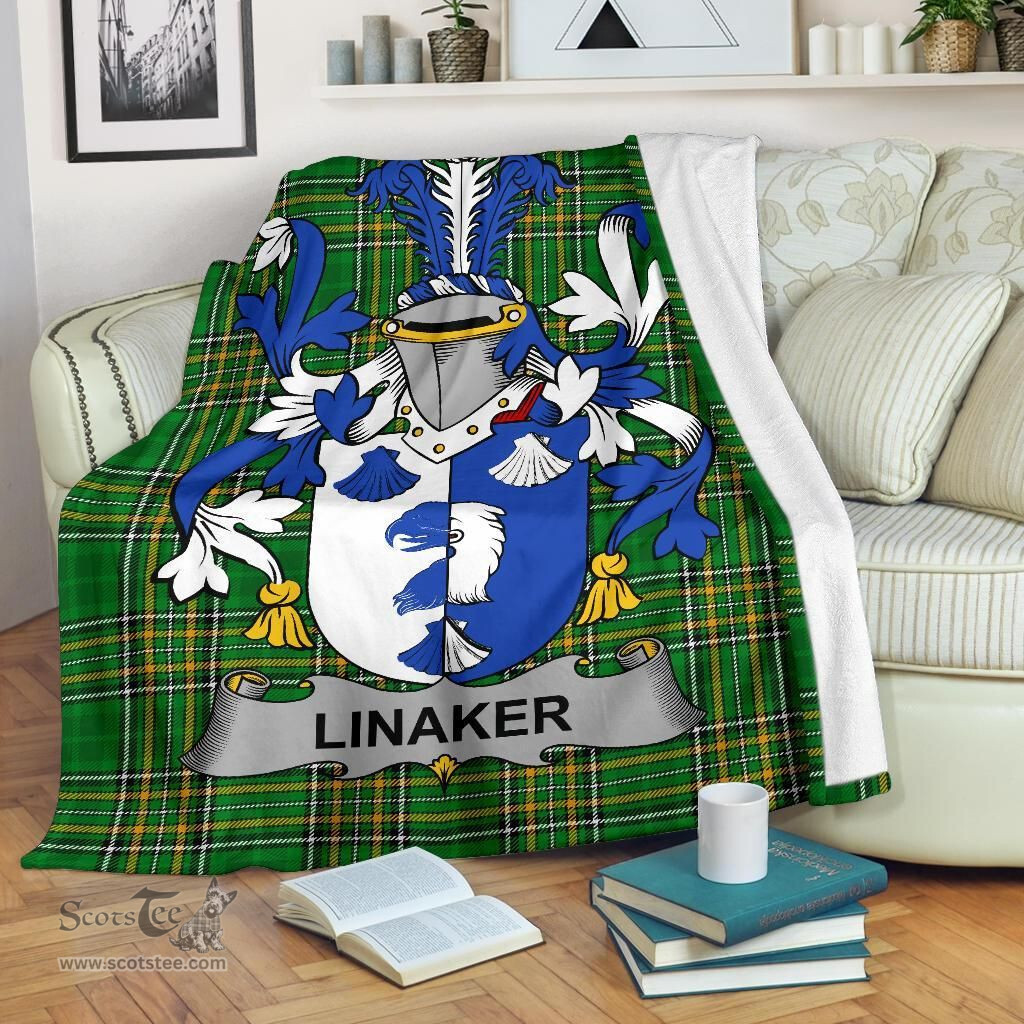 Scottish Linaker Coat of Arms Family Crest Ireland Blanket Irish National Tartan Irish County Blanket