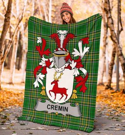 Scottish Cremin or O'Cremin Coat of Arms Family Crest Ireland Blanket Irish National Tartan Irish County Blanket
