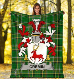 Scottish Cremin or O'Cremin Coat of Arms Family Crest Ireland Blanket Irish National Tartan Irish County Blanket