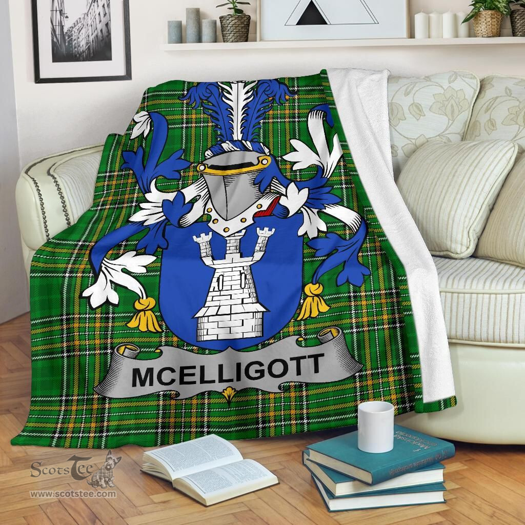 Scottish McElligott Coat of Arms Family Crest Ireland Blanket Irish National Tartan Irish County Blanket