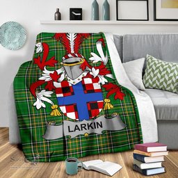Scottish Larkin or O'Larkin Coat of Arms Family Crest Ireland Blanket Irish National Tartan Irish County Blanket