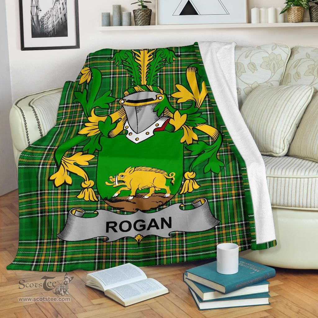 Scottish Rogan or O'Rogan Coat of Arms Family Crest Ireland Blanket Irish National Tartan Irish County Blanket