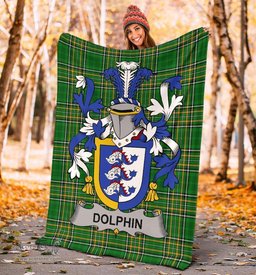 Scottish Dolphin or Dolphyn Coat of Arms Family Crest Ireland Blanket Irish National Tartan Irish County Blanket