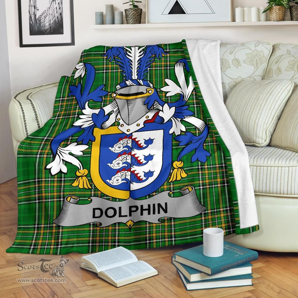 Scottish Dolphin or Dolphyn Coat of Arms Family Crest Ireland Blanket Irish National Tartan Irish County Blanket