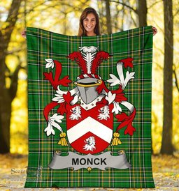 Scottish Monck or Moncke Coat of Arms Family Crest Ireland Blanket Irish National Tartan Irish County Blanket