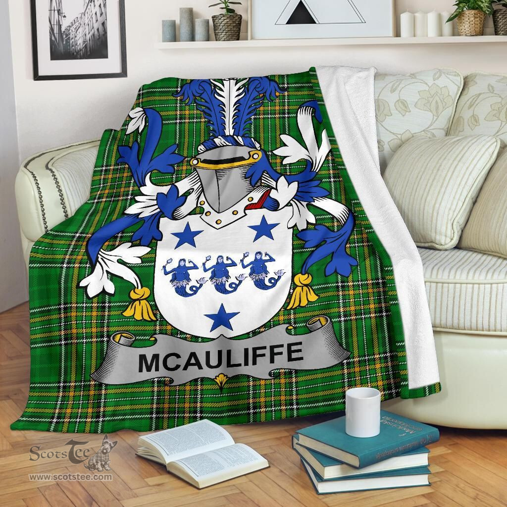 Scottish McAuliffe Coat of Arms Family Crest Ireland Blanket Irish National Tartan Irish County Blanket