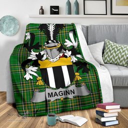Scottish Maginn or Ginn Coat of Arms Family Crest Ireland Blanket Irish National Tartan Irish County Blanket