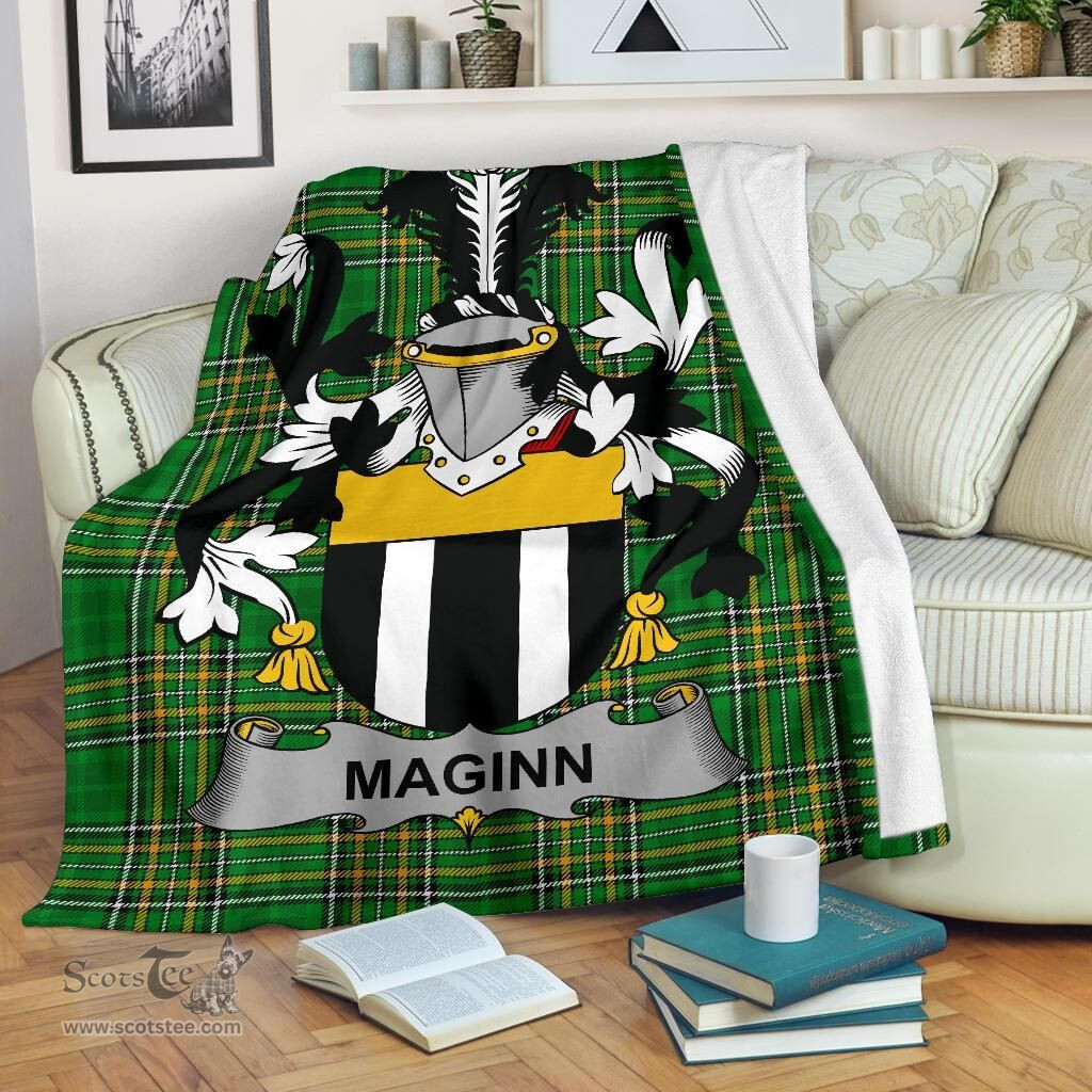 Scottish Maginn or Ginn Coat of Arms Family Crest Ireland Blanket Irish National Tartan Irish County Blanket
