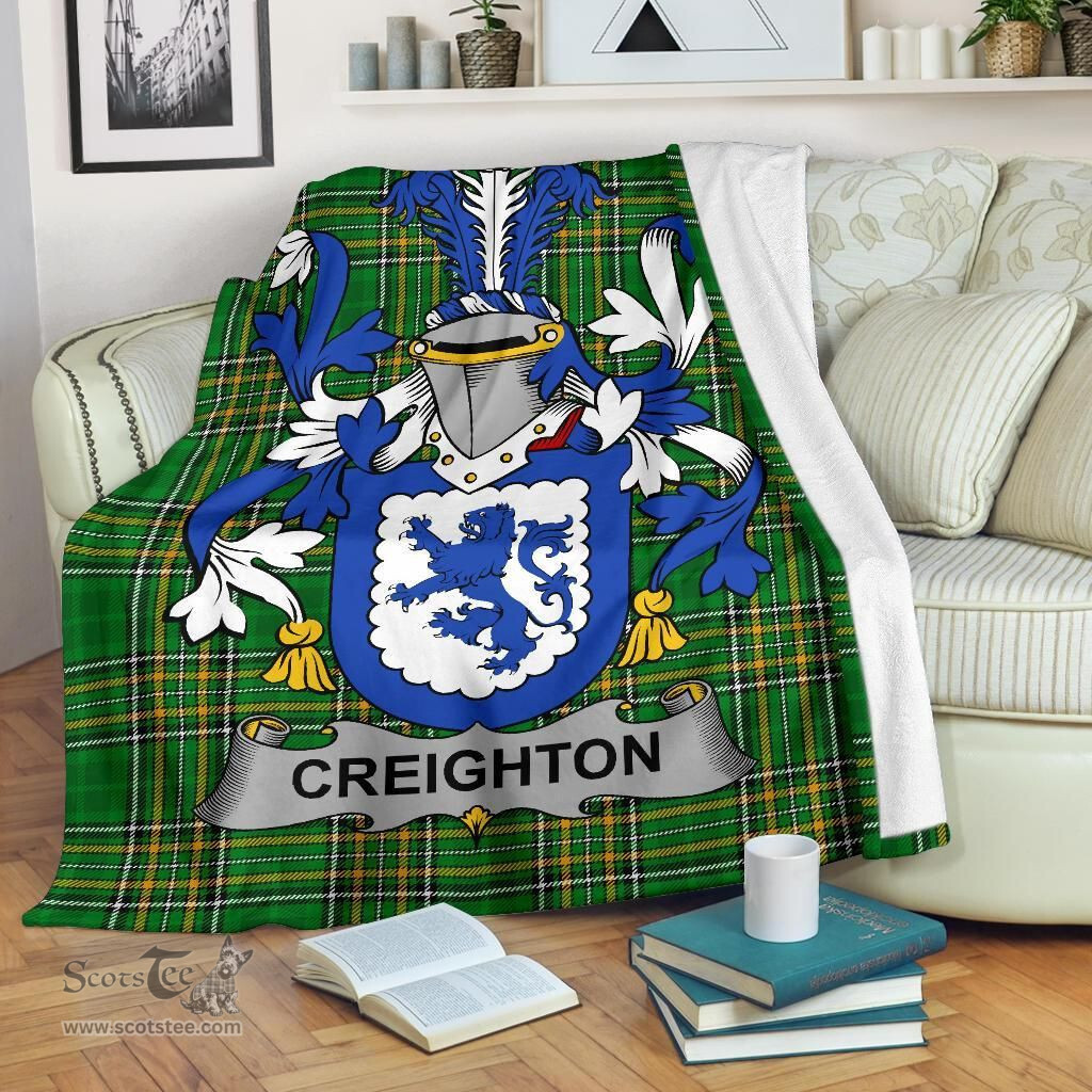 Scottish Creighton Coat of Arms Family Crest Ireland Blanket Irish National Tartan Irish County Blanket