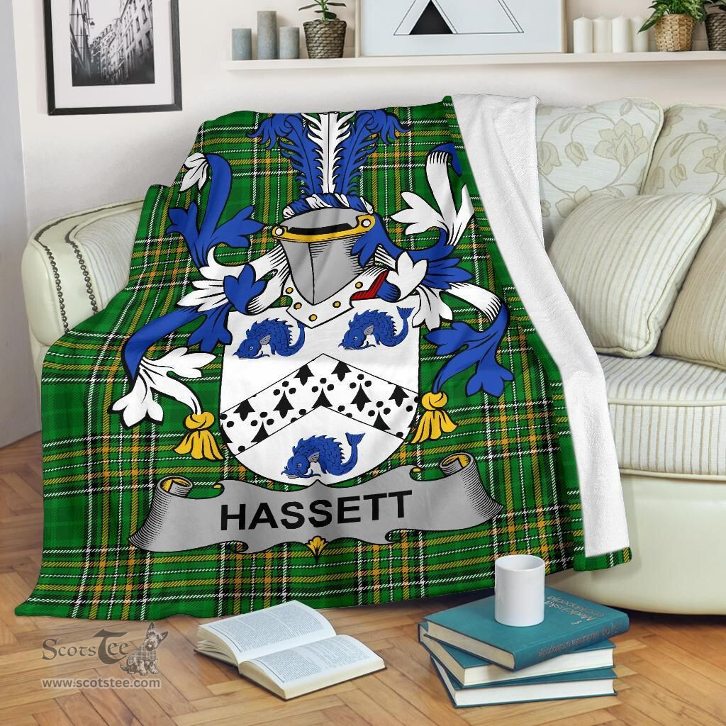 Scottish Hassett or Hasset Coat of Arms Family Crest Ireland Blanket Irish National Tartan Irish County Blanket