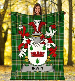 Scottish Irwin Coat of Arms Family Crest Ireland Blanket Irish National Tartan Irish County Blanket