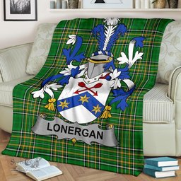 Scottish Lonergan or O'Lonergan Coat of Arms Family Crest Ireland Blanket Irish National Tartan Irish County Blanket